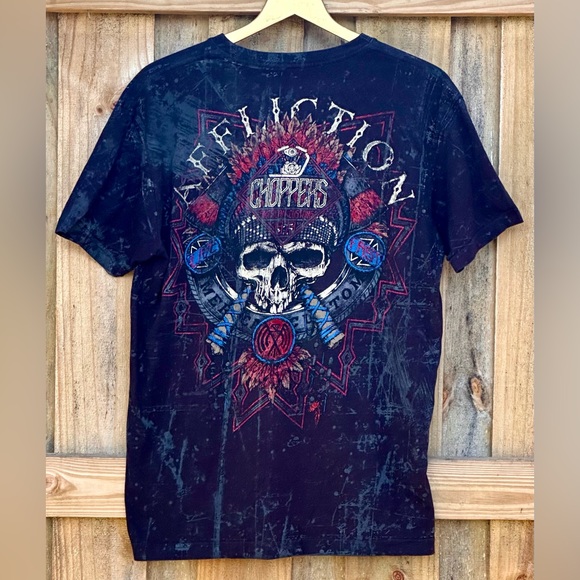 Affliction Black Men's T-Shirt Skull Choppers Size XL - Picture 4 of 8